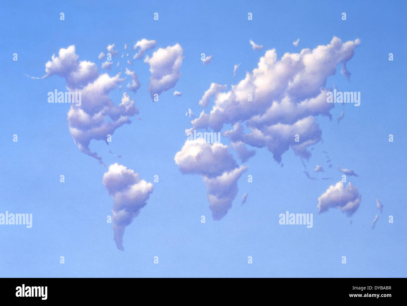 Clouds forming the shape of Earth's continents. Stock Photo