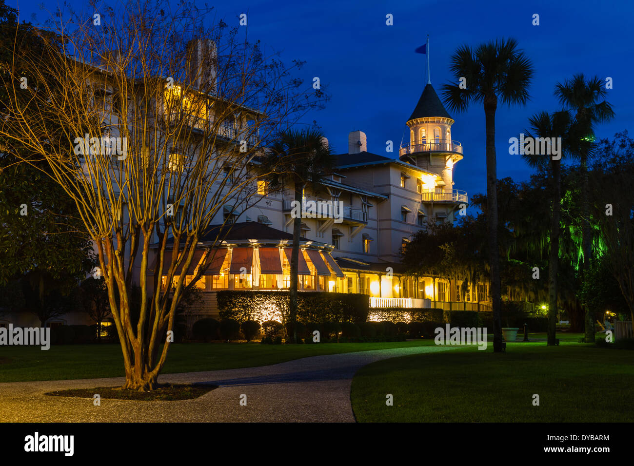 The Jekyll Island Club Hotel at Twilight, Jekyll Island, Stock