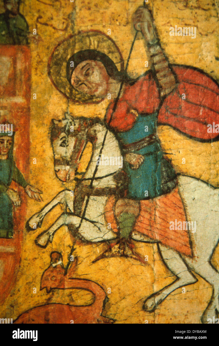 Old icon of St George slaying the Dragon in a church in Cairo, Egypt Stock Photo