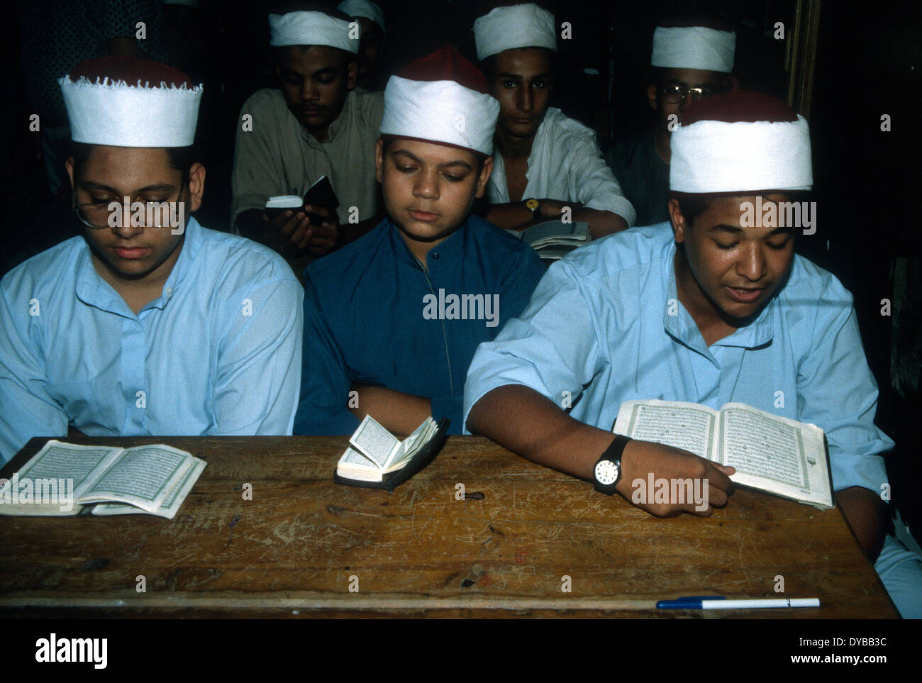 Fuad First madrassa in Assiut with boys studying the Quran, Egypt Stock Photo