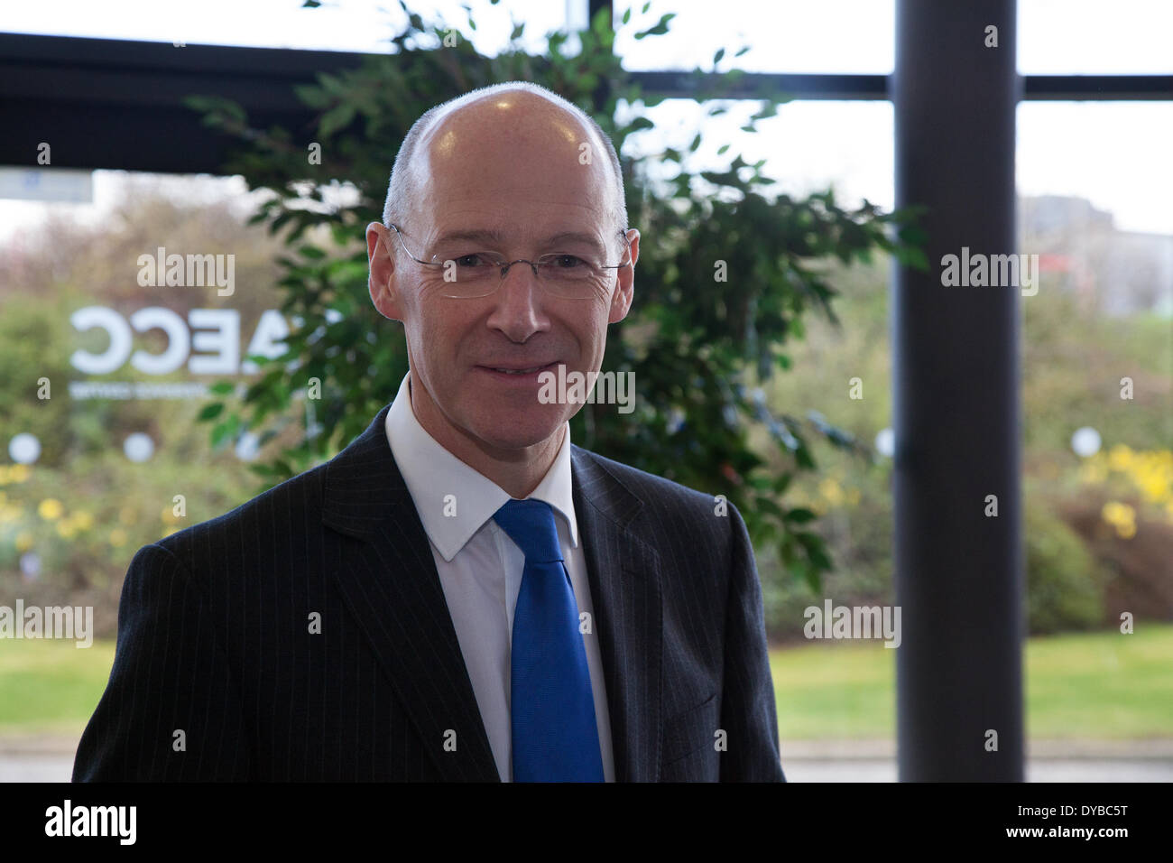 Mr John Swinney speaking at the SNP Spring Conference at the Exhibition and Conference Centre (AECC) 2014. This is the last formal assembly before the referendum on September 18th campaigning for a Yes vote for Scotland’s independence.  The conference, marking the 80th Anniversary of the formation of the party,  follows the publication of ‘Scotland’s Future, a detailed blueprint for an Scottish National Party Government to deliver using the new powers. Stock Photo