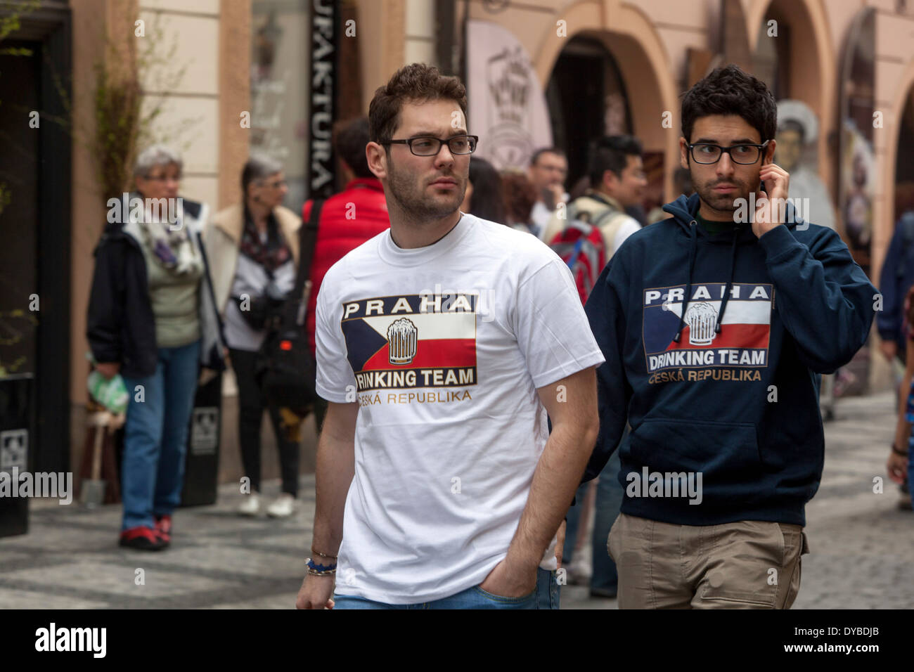 Drinking team T-shirt in Prague Czech Republic Stock Photo