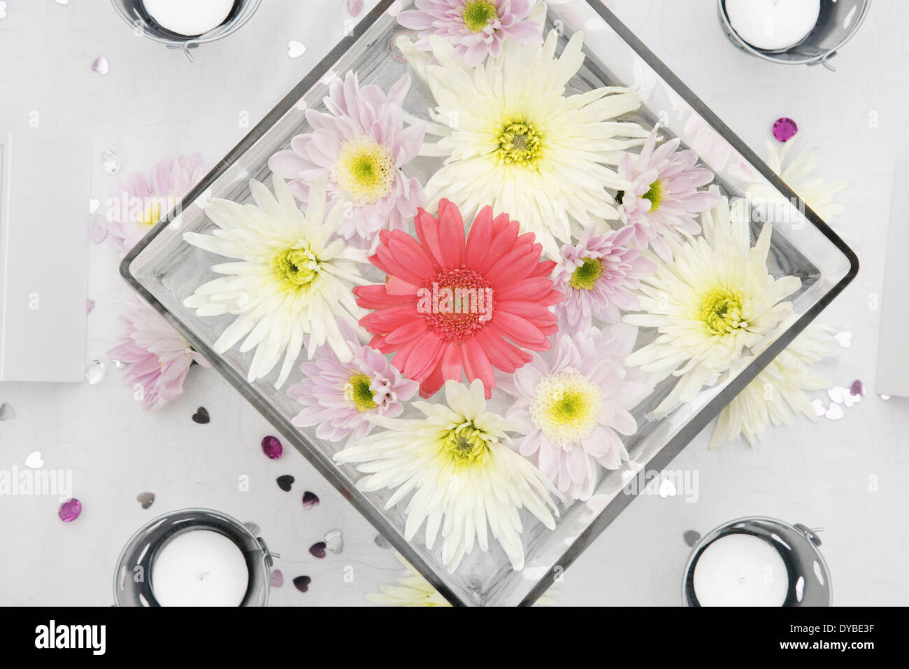 Elevated View Of A Wedding Table And Centre Display With A Glass