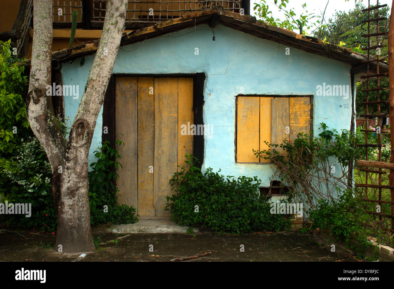 Small blue house in Itaunas, Espirito Santo, Brazil Stock Photo