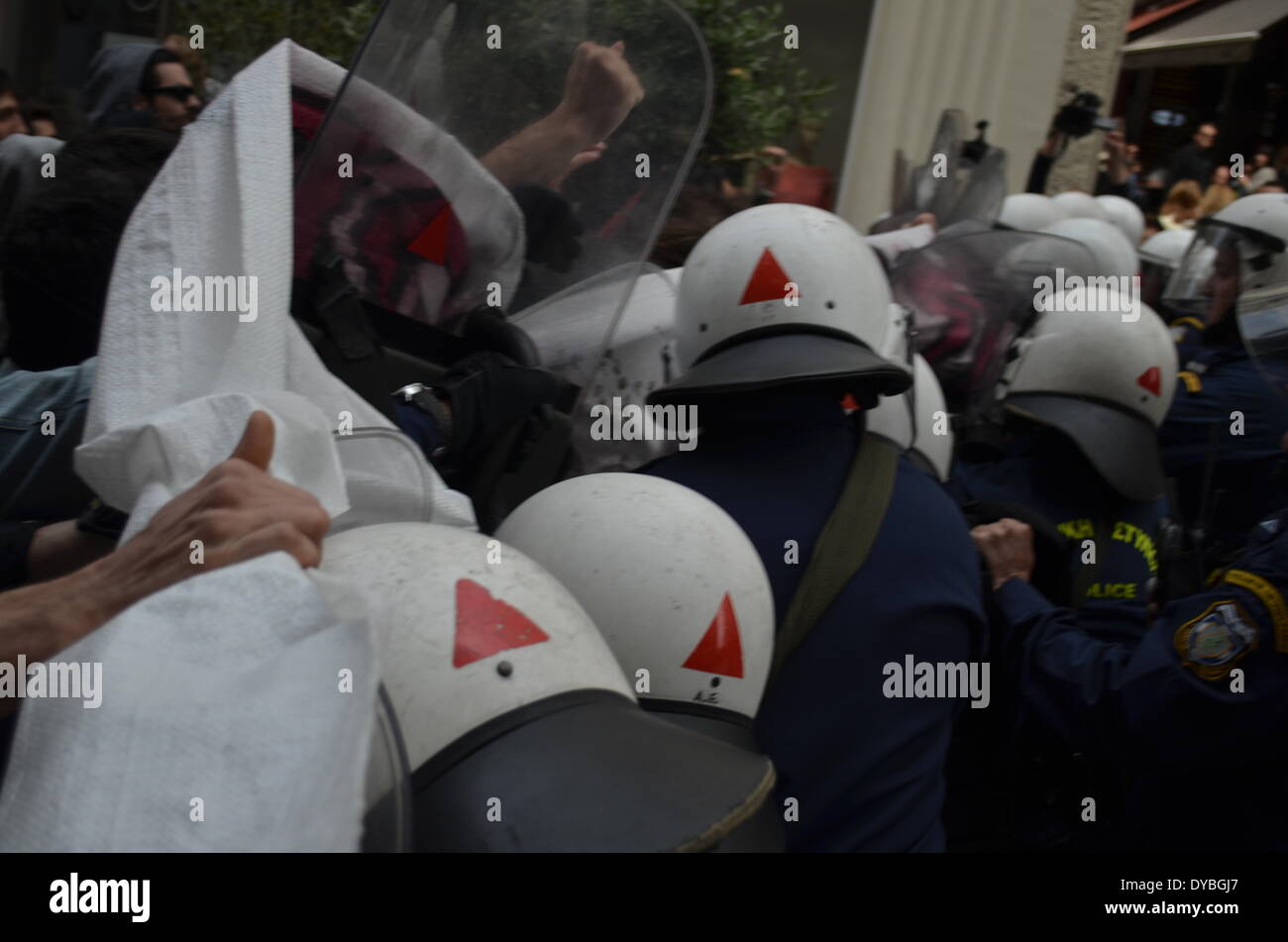 ATHENS, GREECE-APRIL 13: Violent riots erupts as the riot police clash ...