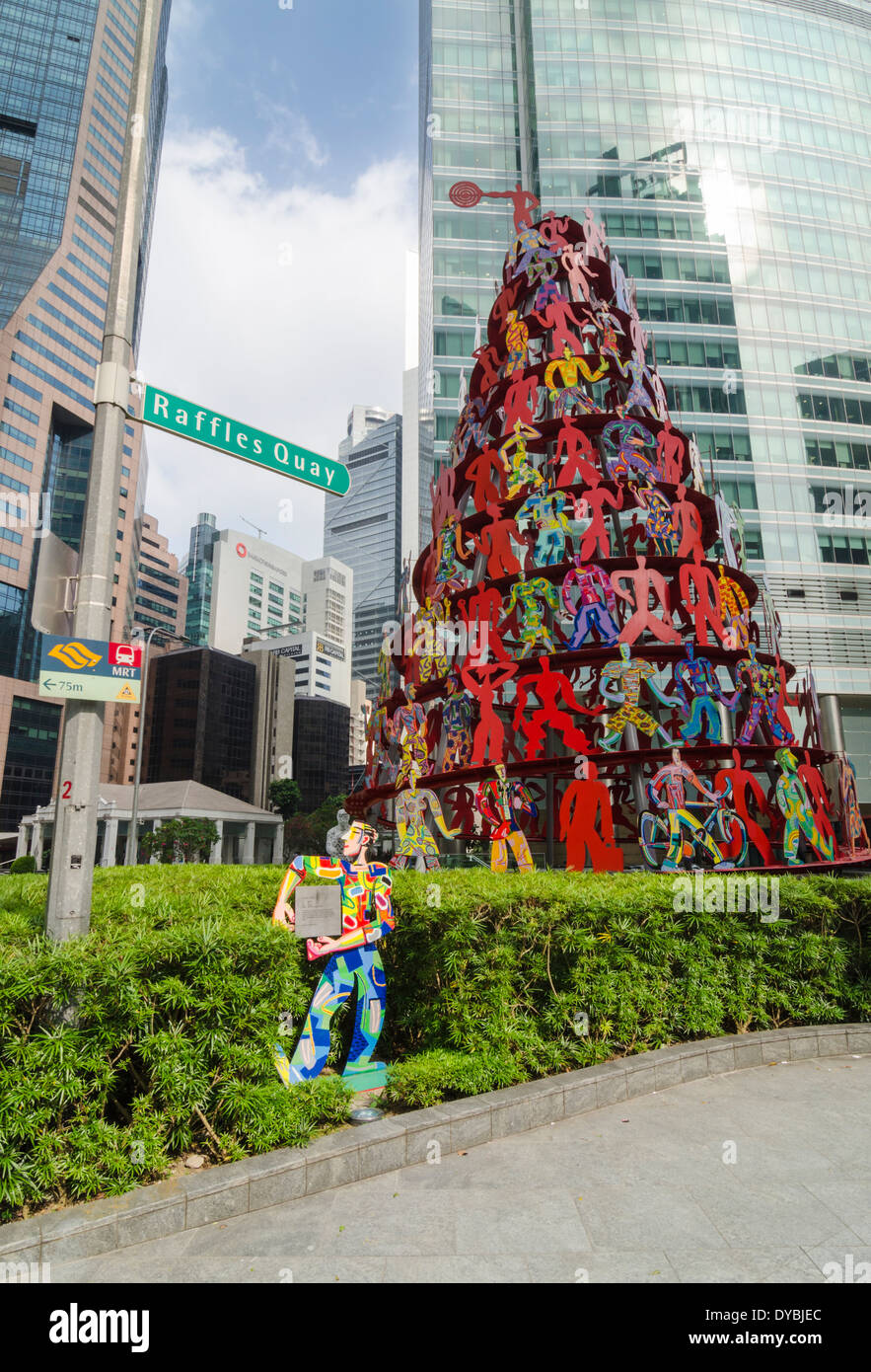 Colourful conical steel sculpture called Momentum, by David Gerstein in Singapore's Downtown Core Stock Photo