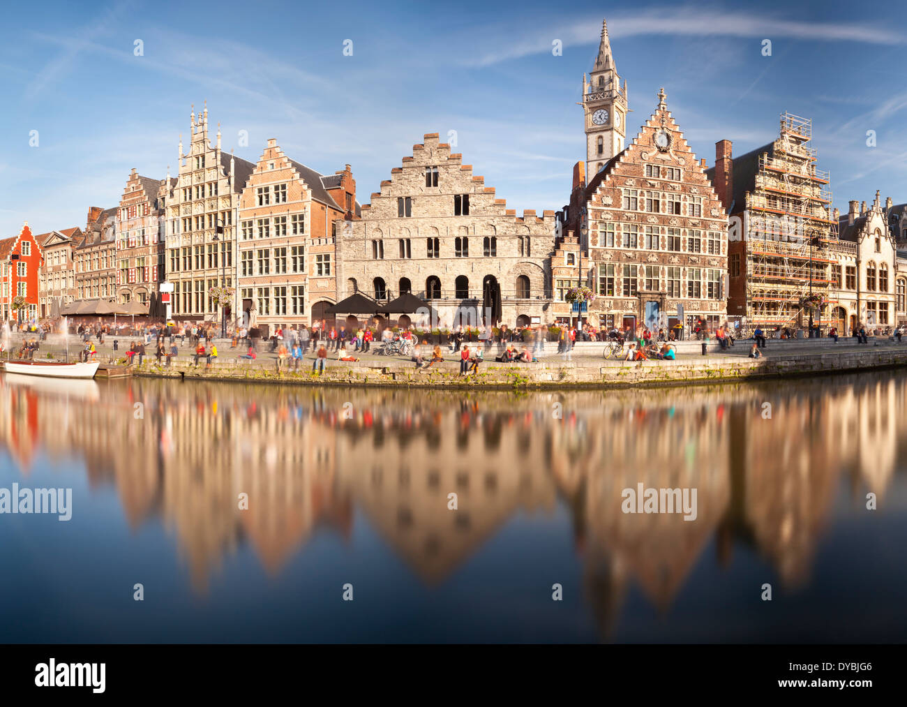 The famous canal with Graslei in Ghent, Belgium. Stock Photo