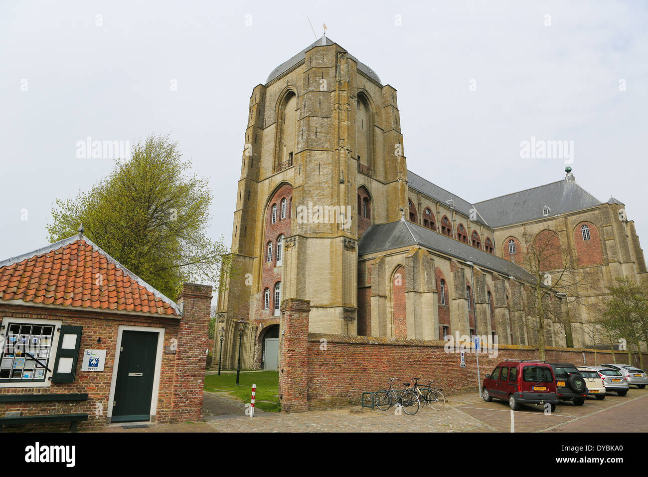 VEERE, THE NETHERLANDS - APRIL 12, 2014: Church of the beautiful town of Veere, close to Middelburg, Zeeland, The Netherlands. Stock Photo