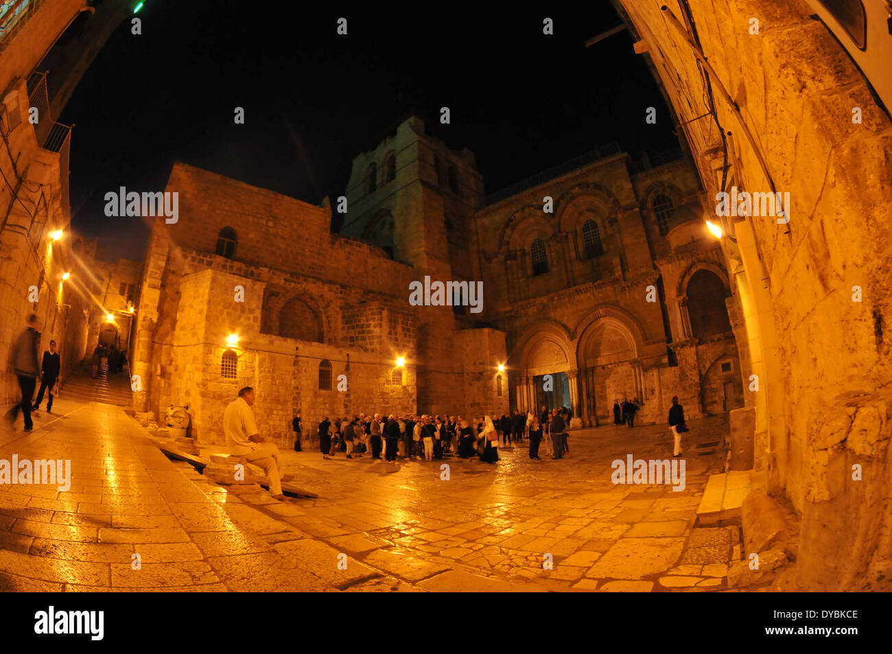Courtyard and Church or Basilica of the Holy Sepulcher, Christian quarter, Old city of Jerusalem, Israel Stock Photo