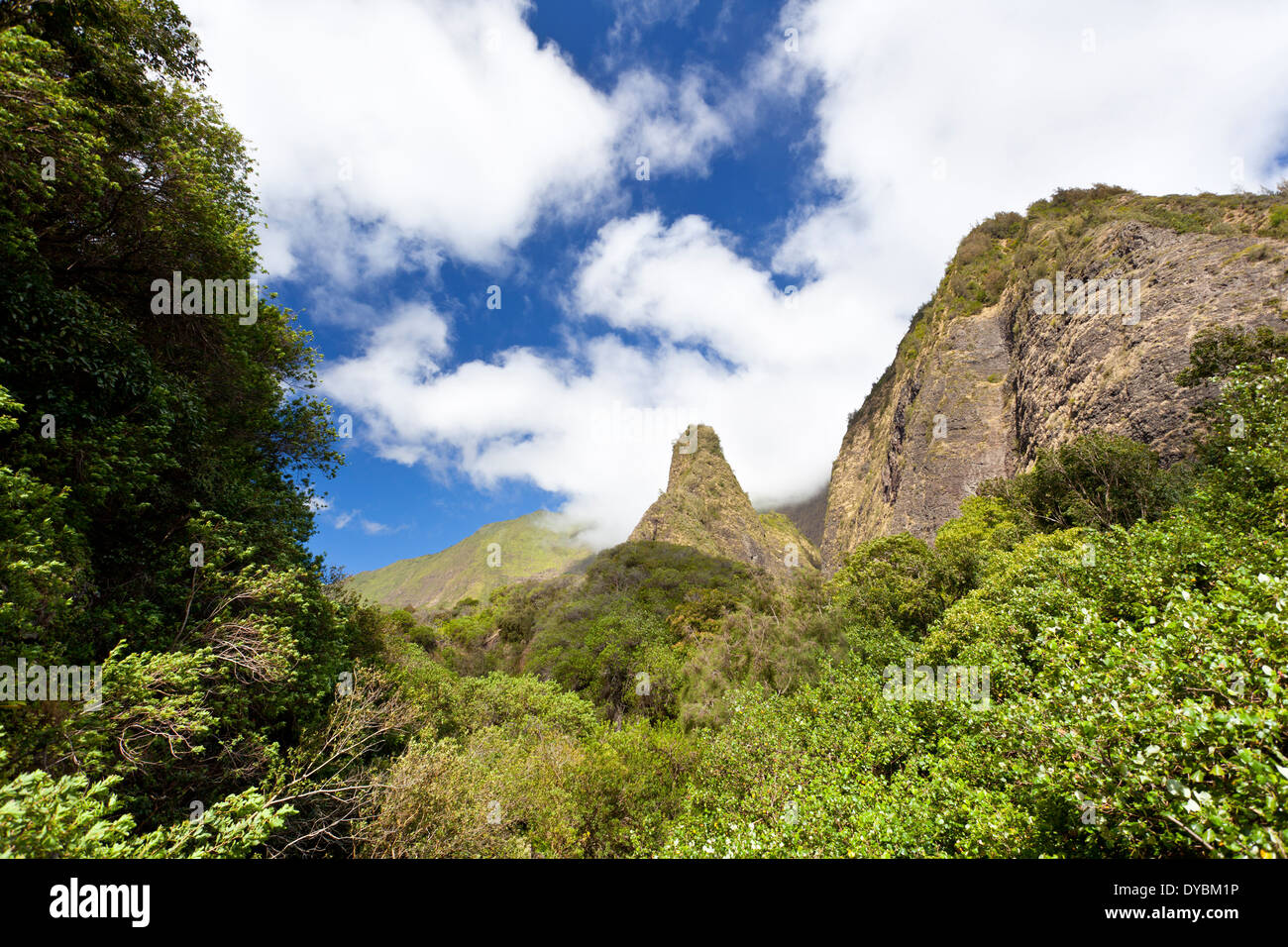 The famous Iao Needle in the Iao Valley State Park in Maui, Hawaii. Stock Photo