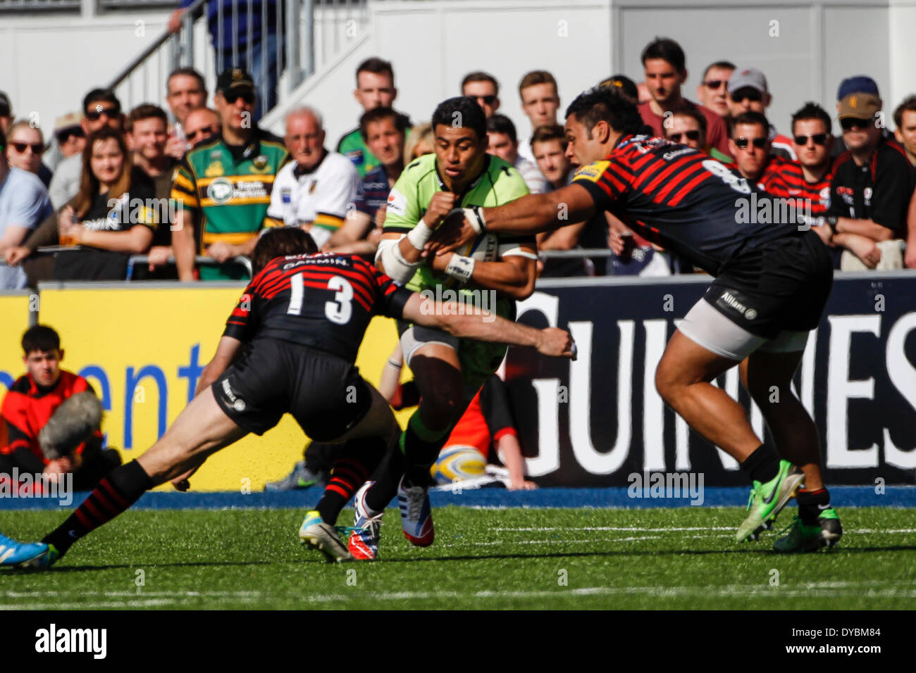 London, UK. 13th Apr, 2014. George PISI of Northampton Saints is ...