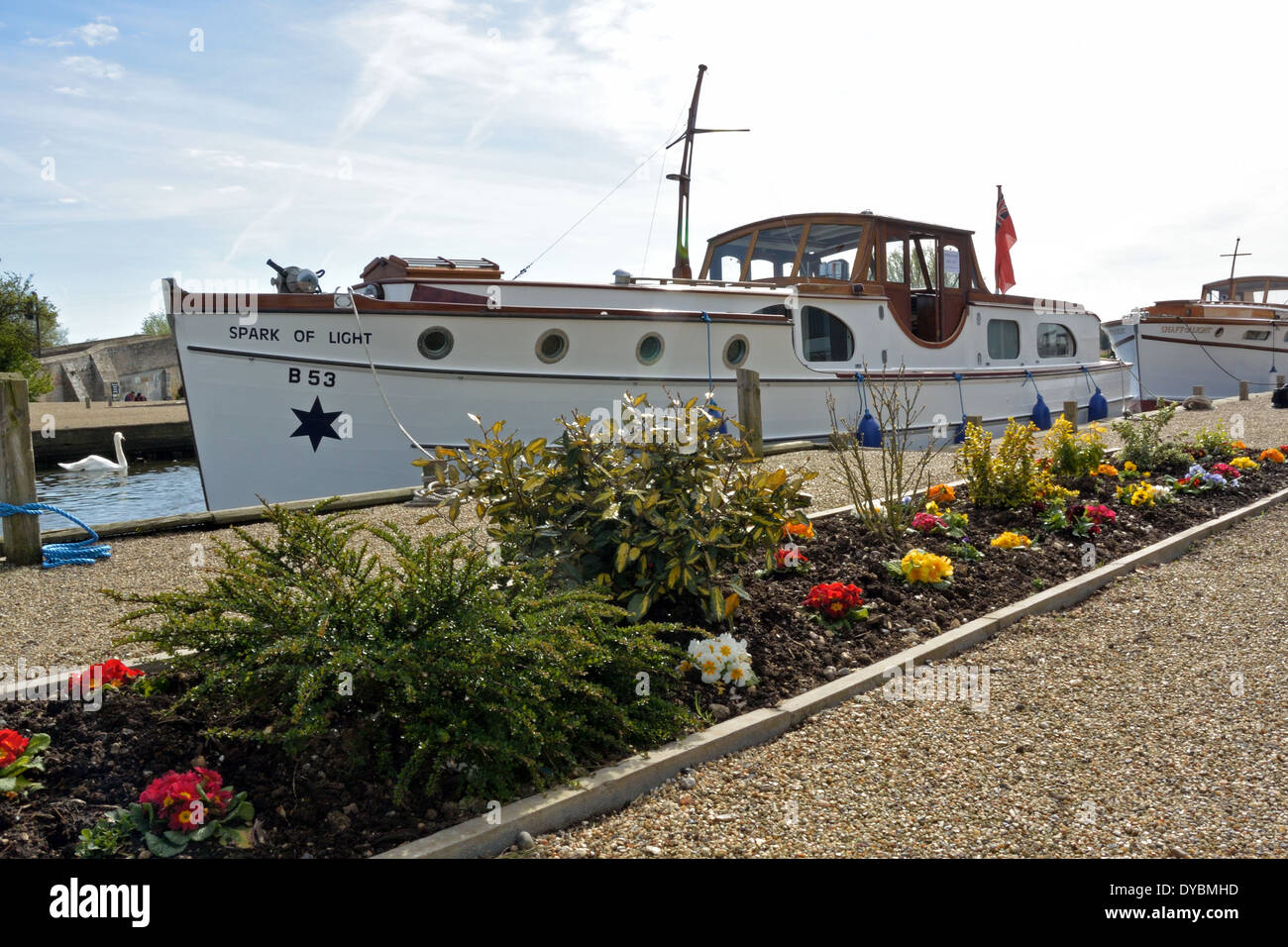 Spark of Light, the oldest Herbert Woods Broads cruiser afloat, built in 1927. Pictured at Broads Haven, Potter Heigham, Norfolk Stock Photo
