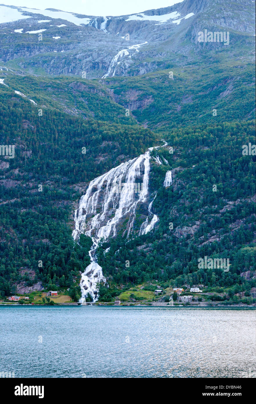 Beautiful evening Hardangerfjord view with waterfall (Odda, Norway Stock Photo - Alamy