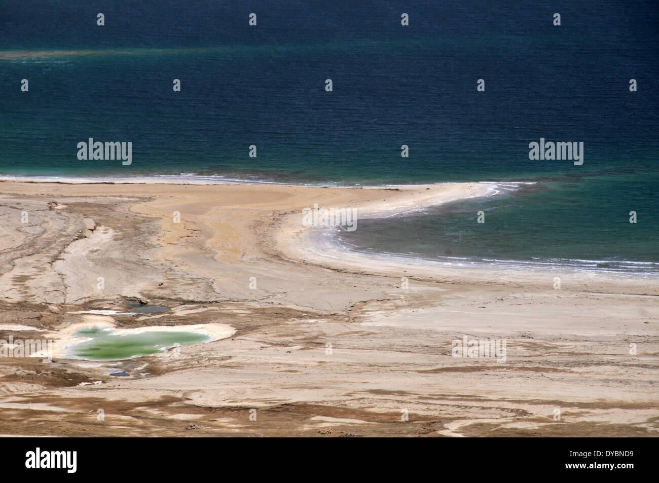 Dead Sea shoreline, viewed from above, Israel Stock Photo