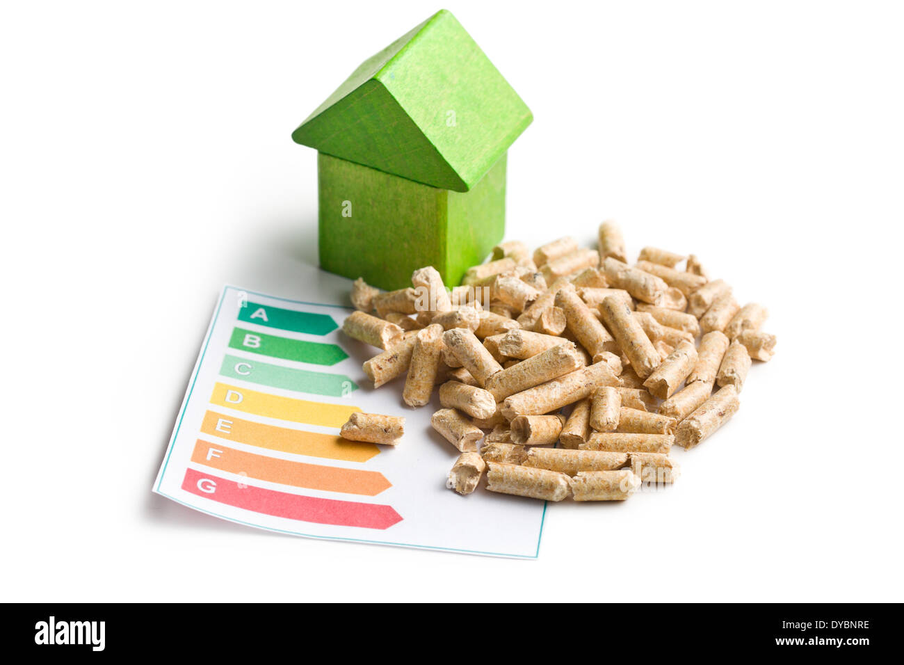 The concept of ecological and economic heating. Wooden pellets. Stock Photo