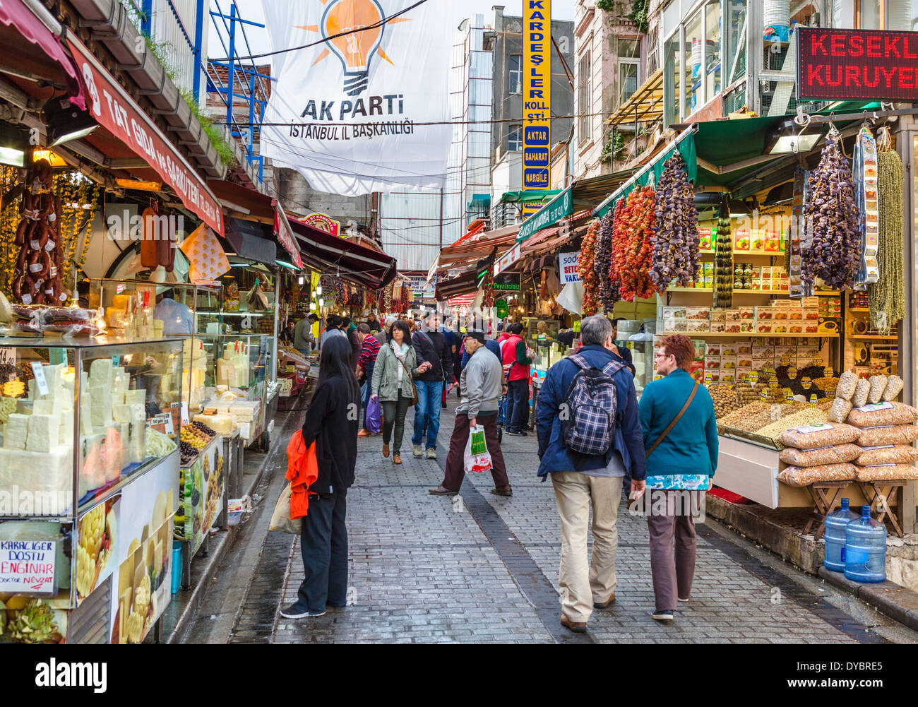 Shops on Kalcin Sokak near the Spice Bazaar, Eminonu district, Istanbul,Turkey Stock Photo