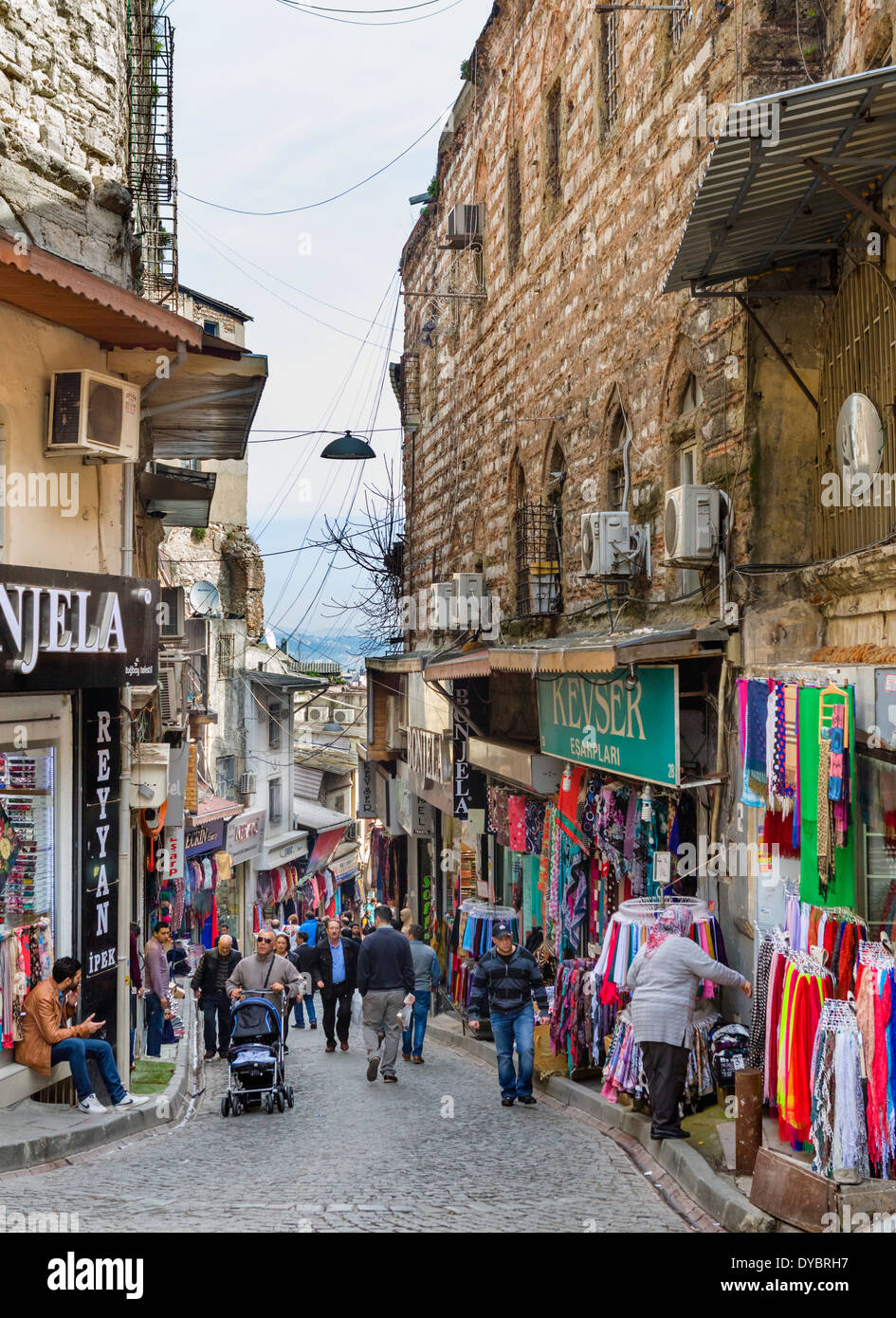 Shops on Çakmakçilar Yokusu, a street near the University and Grand Bazaar, Istanbul,Turkey Stock Photo