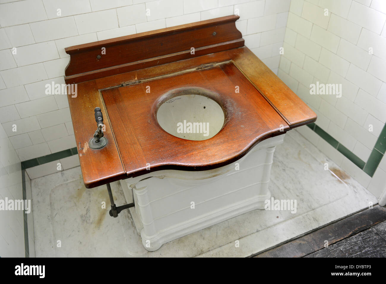 Old Victorian wooden seat toilet Uk Stock Photo