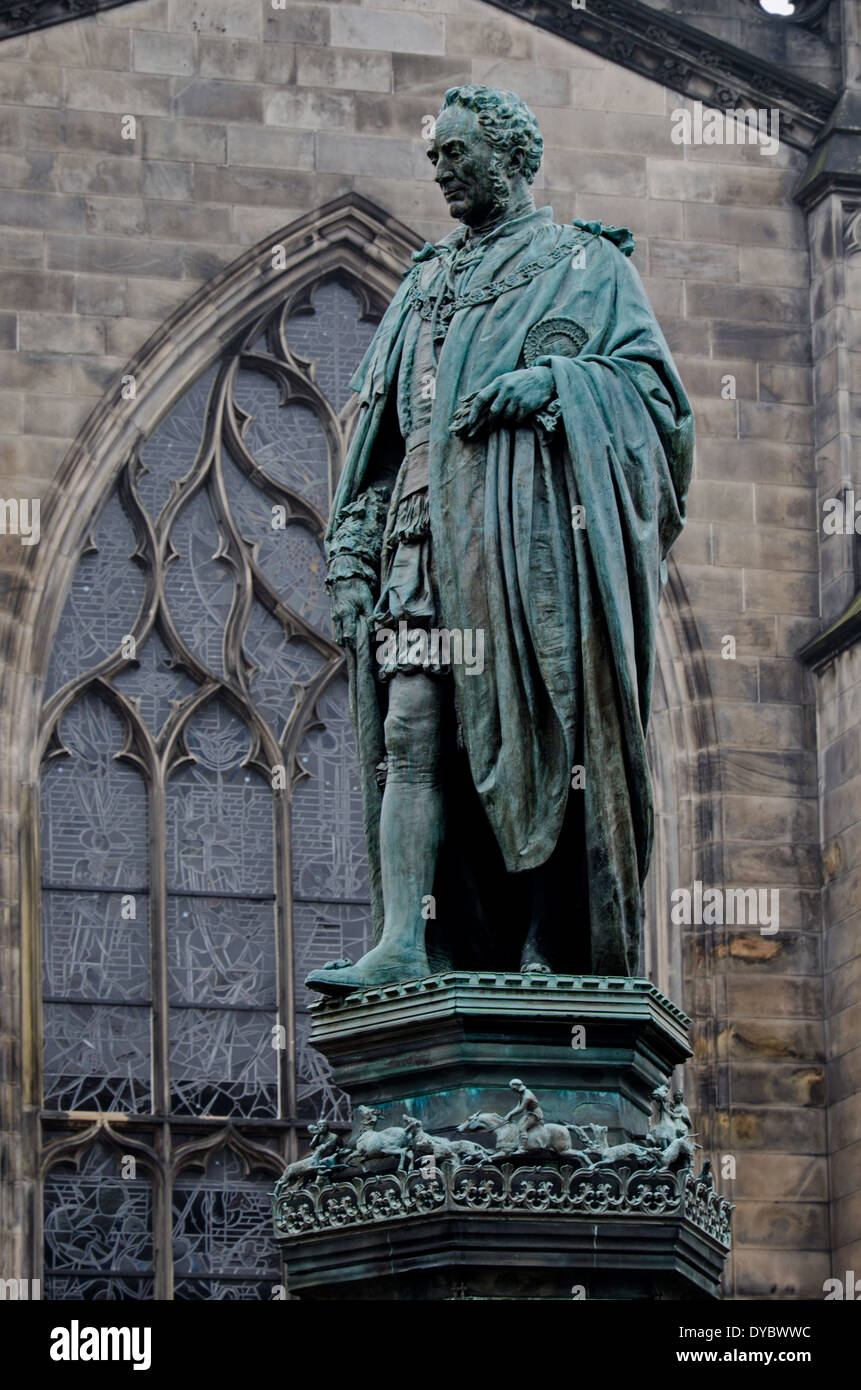 Statue of  the 5th Duke of Buccleuch, 7th Duke of Queensberry outside St Giles Cathedral in Edinburgh. Stock Photo