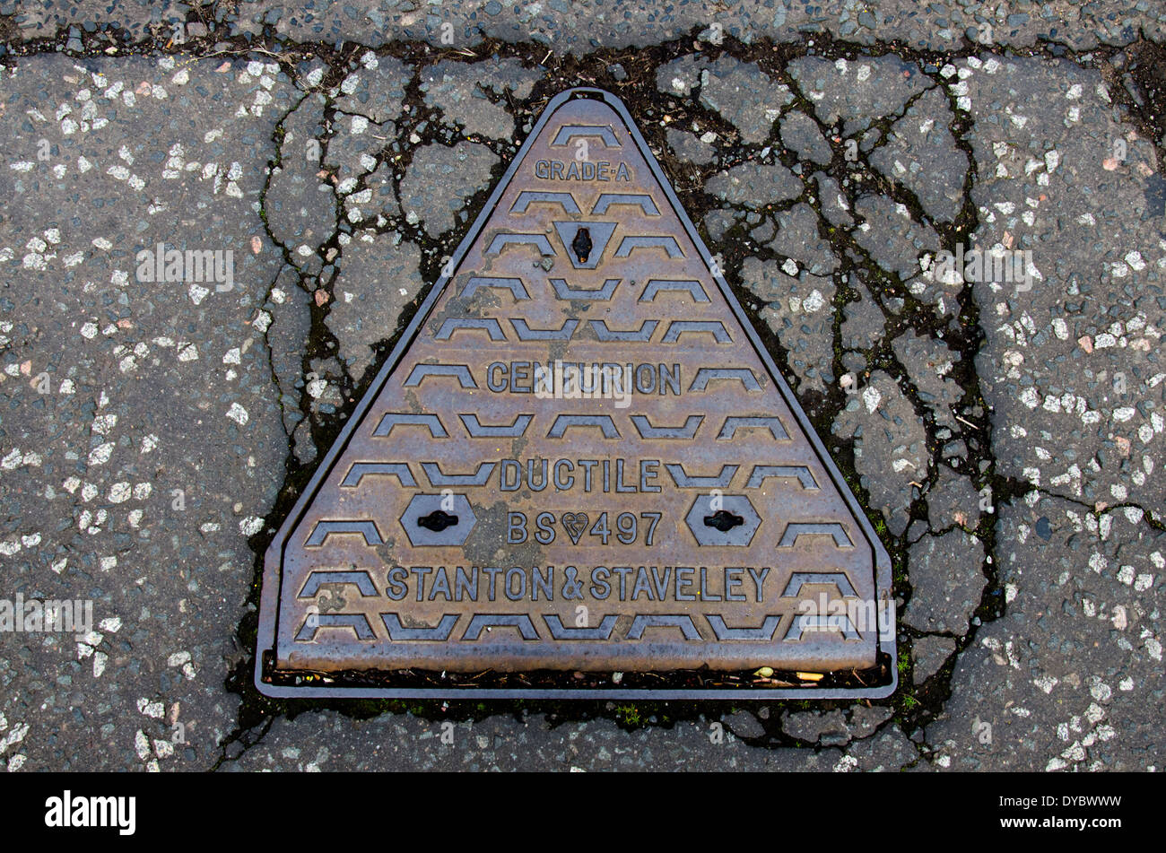 An example of a Centurion Ductile manhole cover made by Stanton and Staveley ironworks. Stock Photo