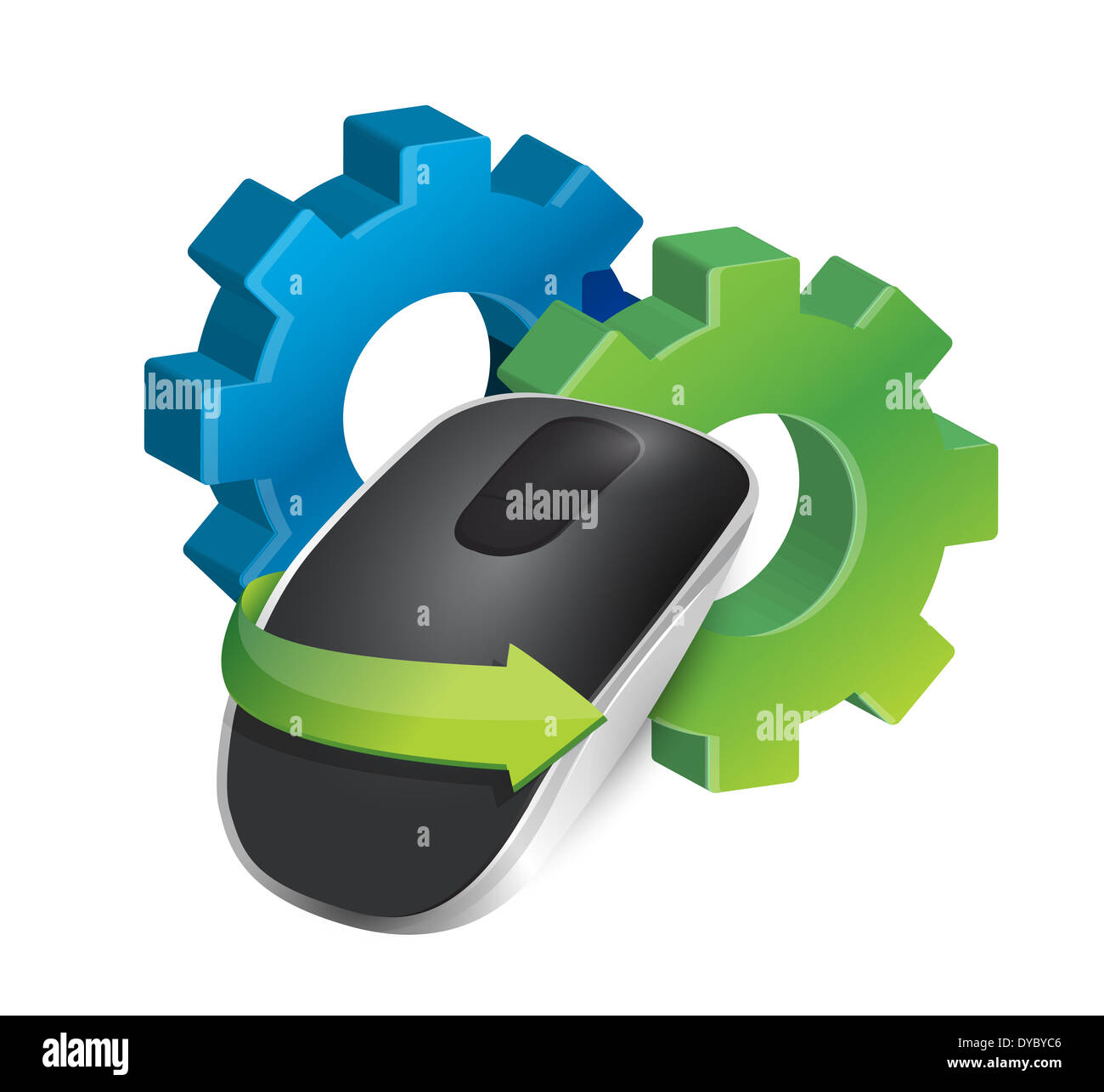 industrial gears and Wireless computer mouse isolated on white