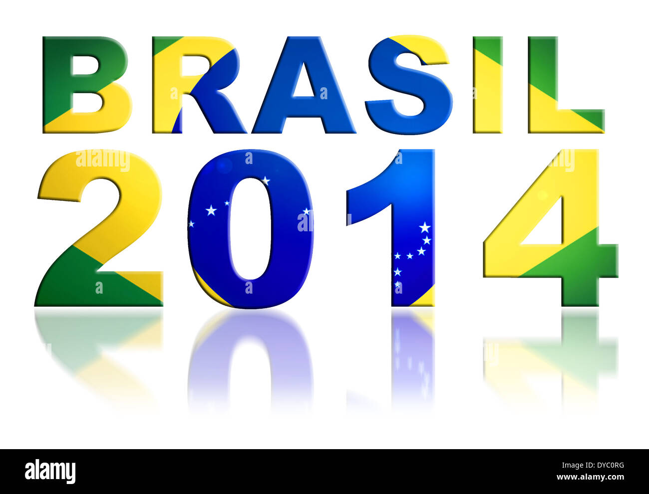 Brasil 2014 logo with national flag of Brasil isolated on white background. Stock Photo
