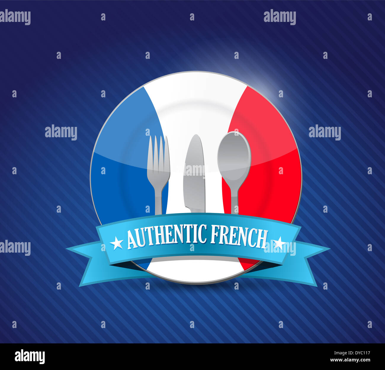 Traditional French restaurant , menu illustration design over blue