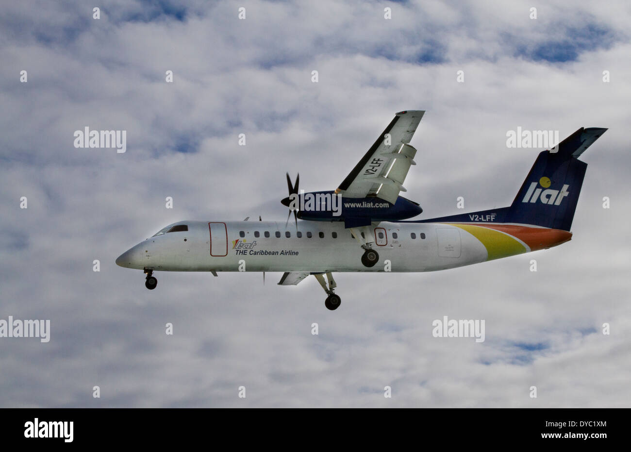Liat airlplane landing in St Maarten Stock Photo