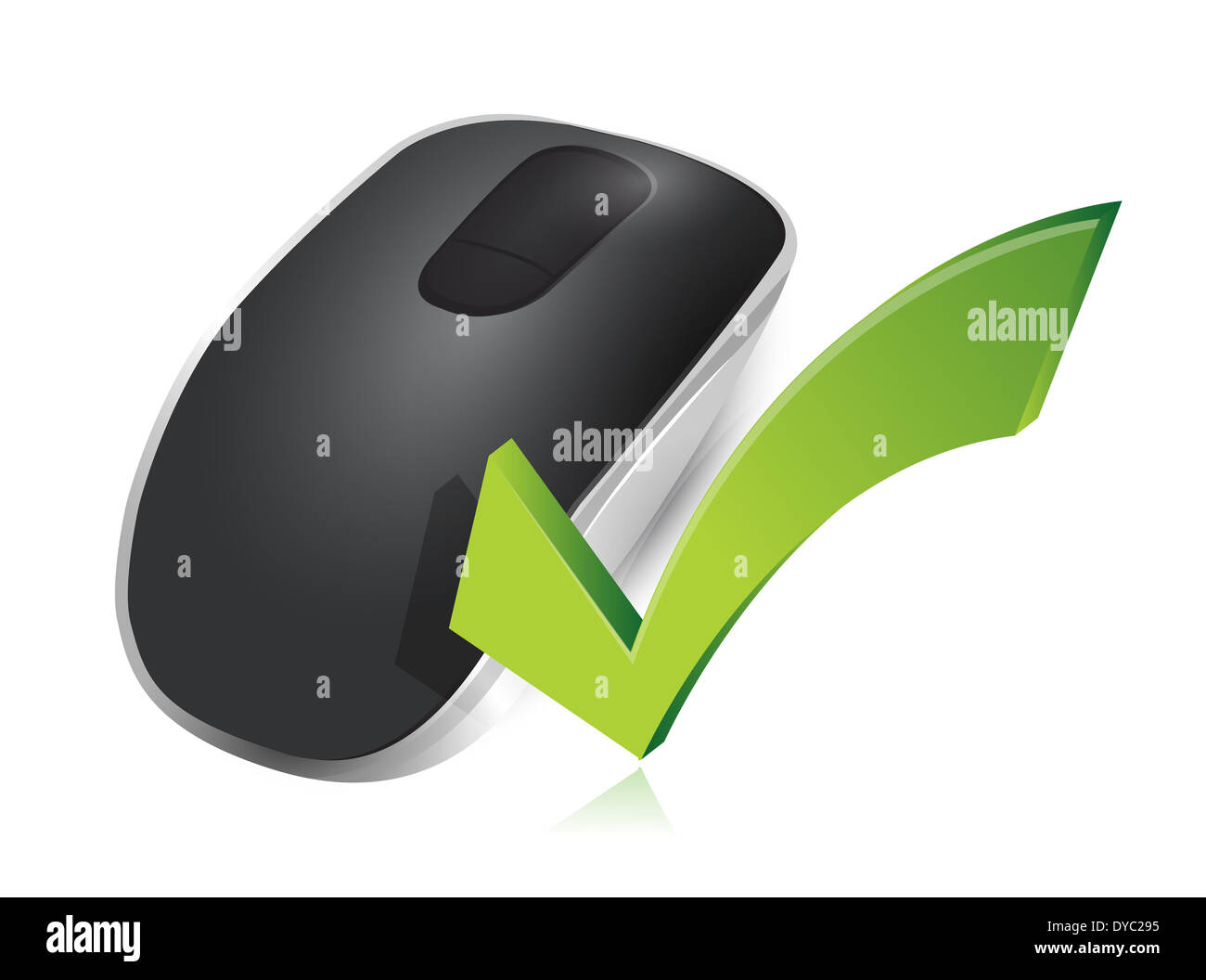 check mark sign and Wireless computer mouse isolated on white ...