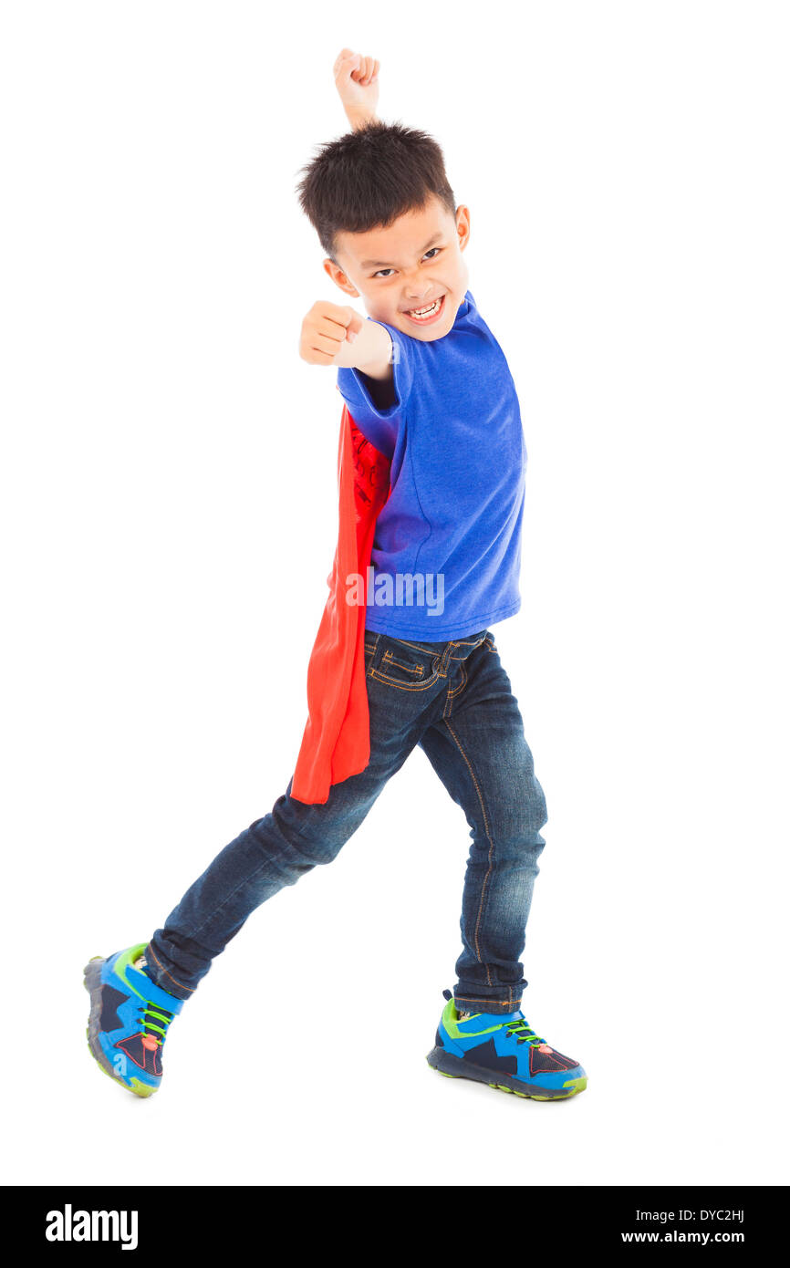 happy kid make a fist to attack in studio Stock Photo