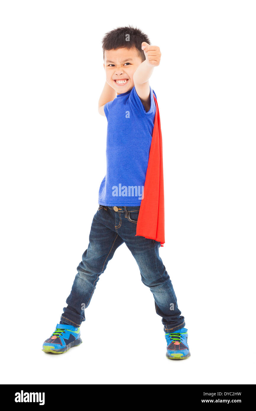smiling  kid make a fist to attack in studio Stock Photo