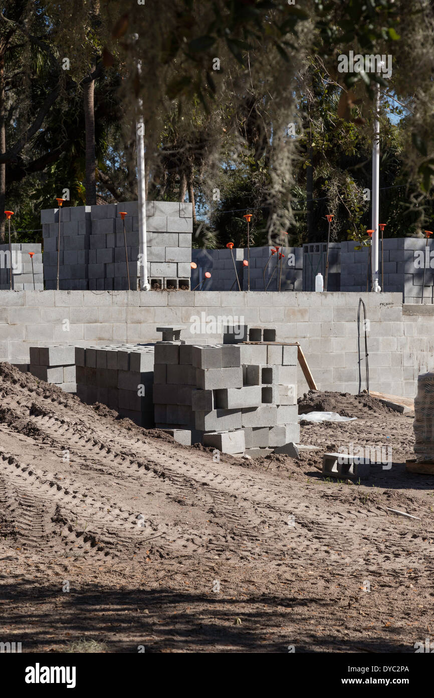 Cinder Block Residential House in Progress, Tampa, Florida, USA Stock Photo
