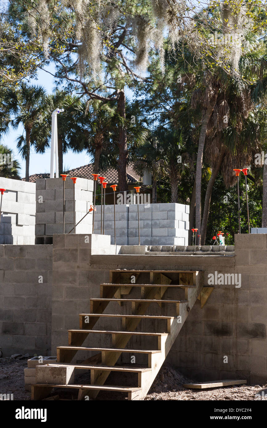 Cinder Block Residential House in Progress, Tampa, Florida, USA Stock Photo