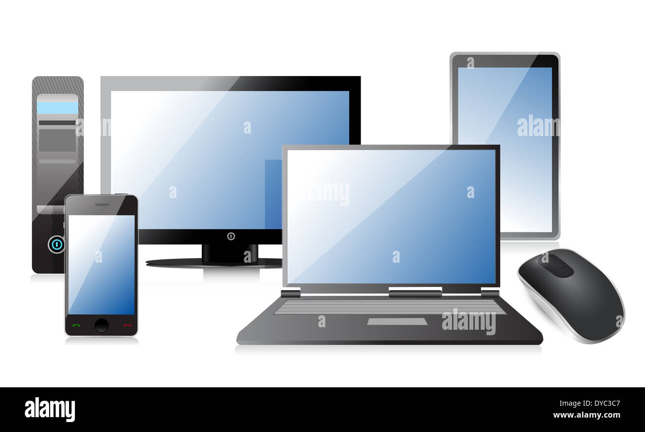 electronics and Wireless computer mouse isolated on white background ...