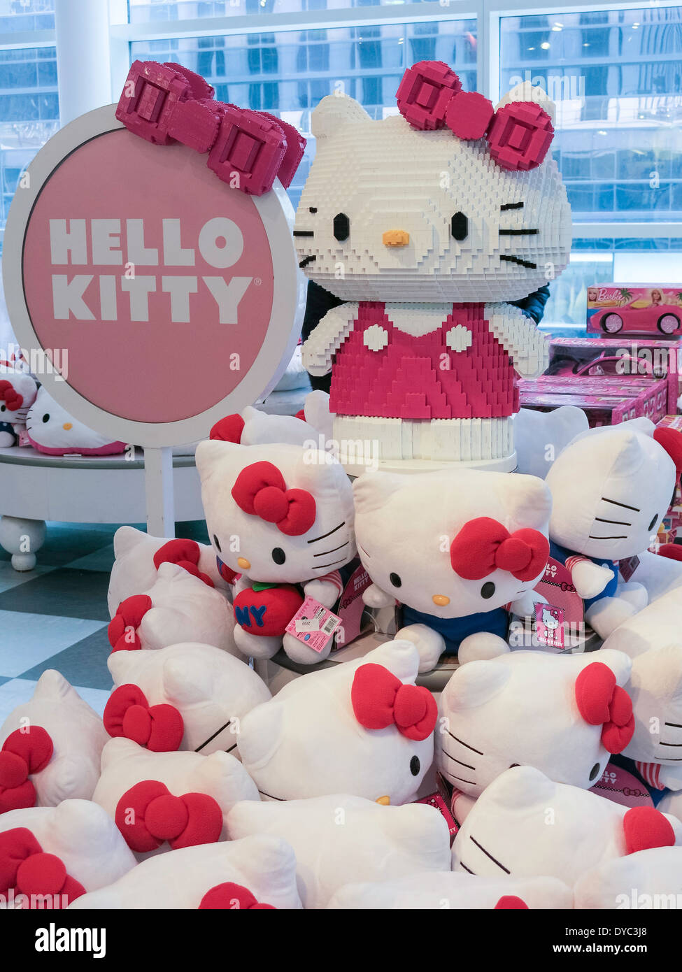 Hello Kitty Display, FAO Schwarz Flagship Toy Store Interior, NYC Stock Photo