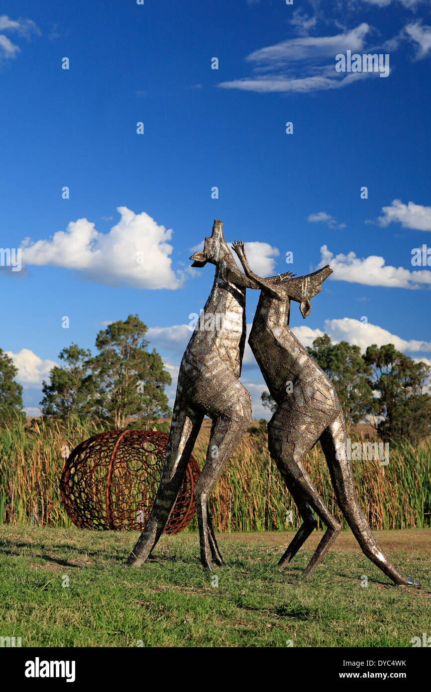 Fighting Kangaroos in the Sculpture Garden at Mistletoe Wines, Pokolbin, Hunter Valley Australia Stock Photo