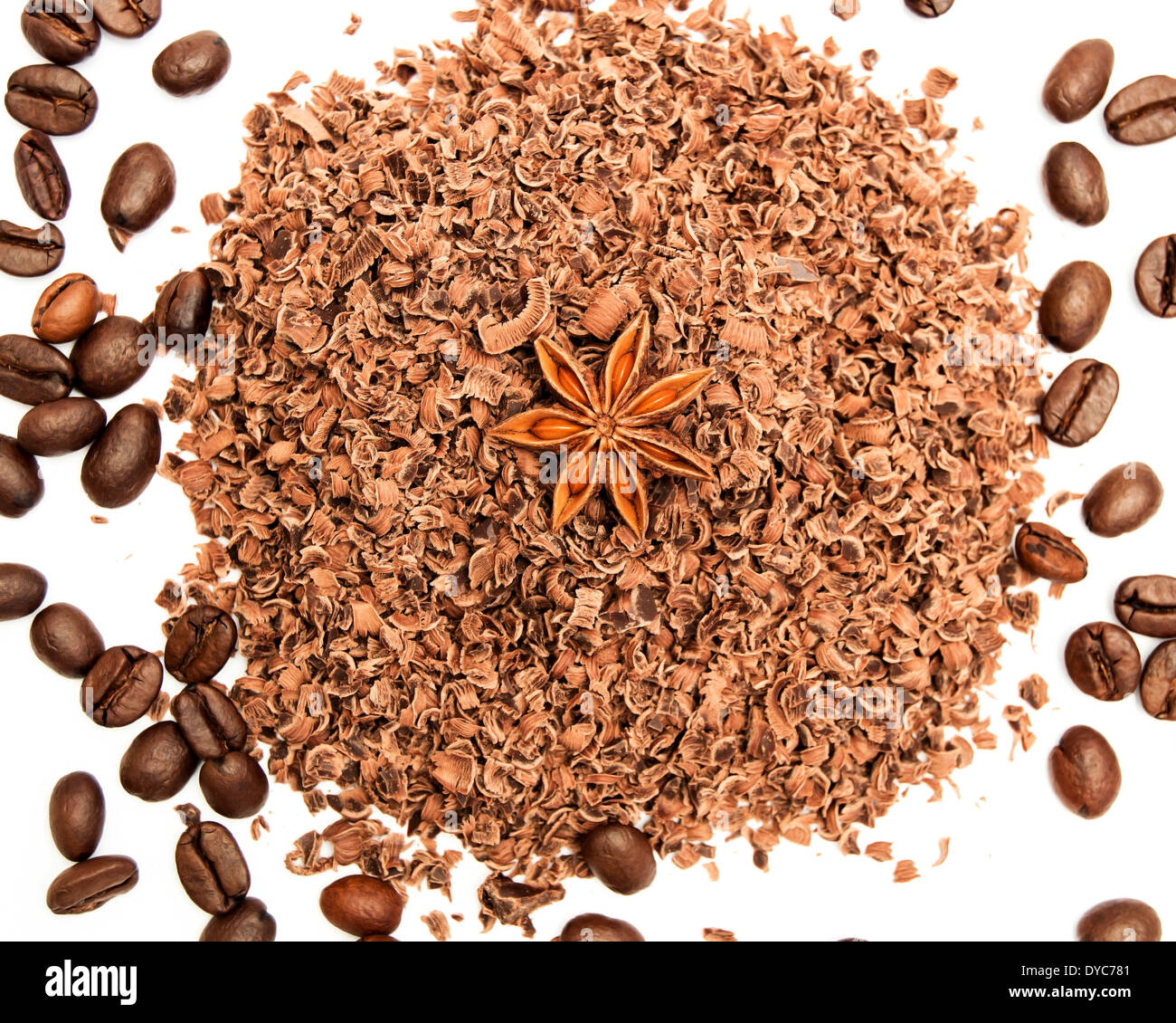 Chocolate chips and coffee beans Stock Photo Alamy