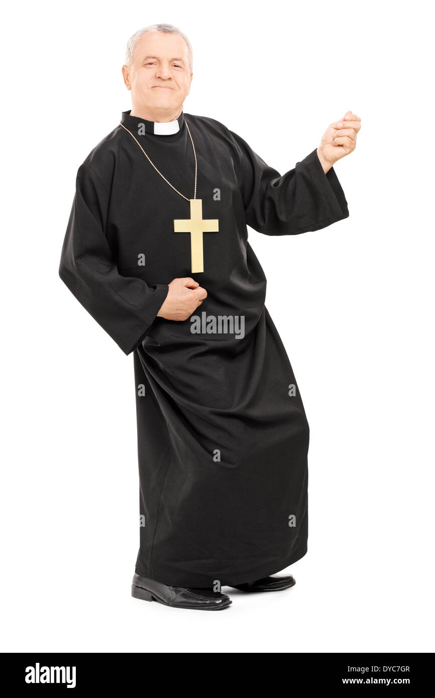 Happy priest playing air guitar Stock Photo Alamy