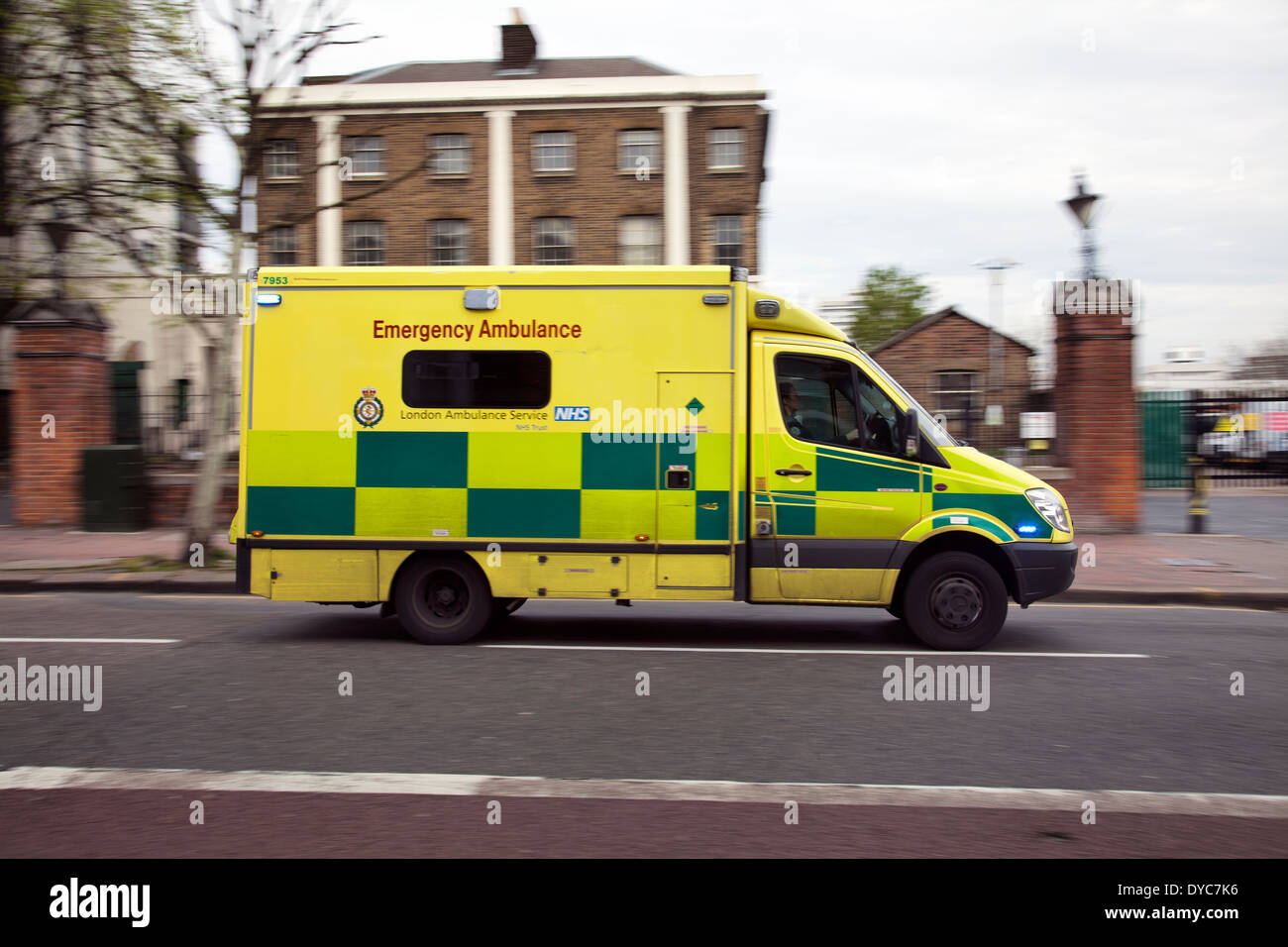 Moving Ambulance on St John's Hill in SW11 - London UK Stock Photo