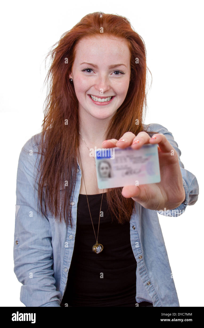 16 to 18 year old girl just received her driver license Stock Photo - Alamy