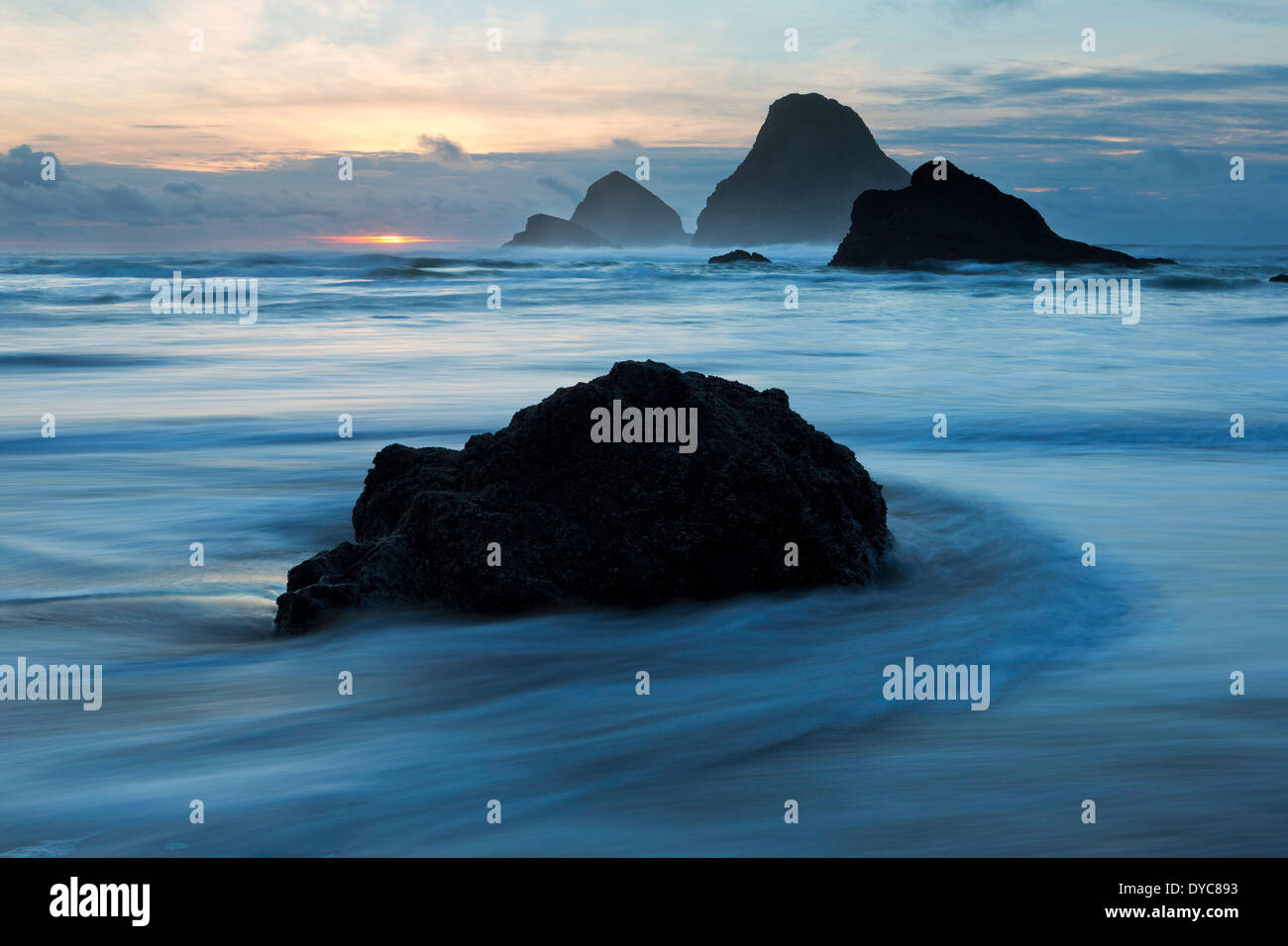 Sunset at Tunnel Beach near Oceanside, Oregon. USA Stock Photo Alamy
