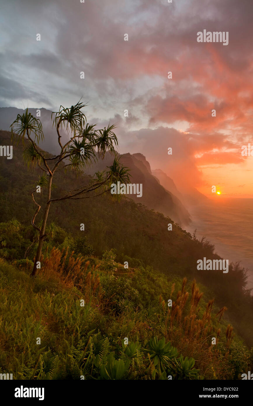 The Napali coast at sunset on the island of Kauai, Hawaii. USA Stock Photo
