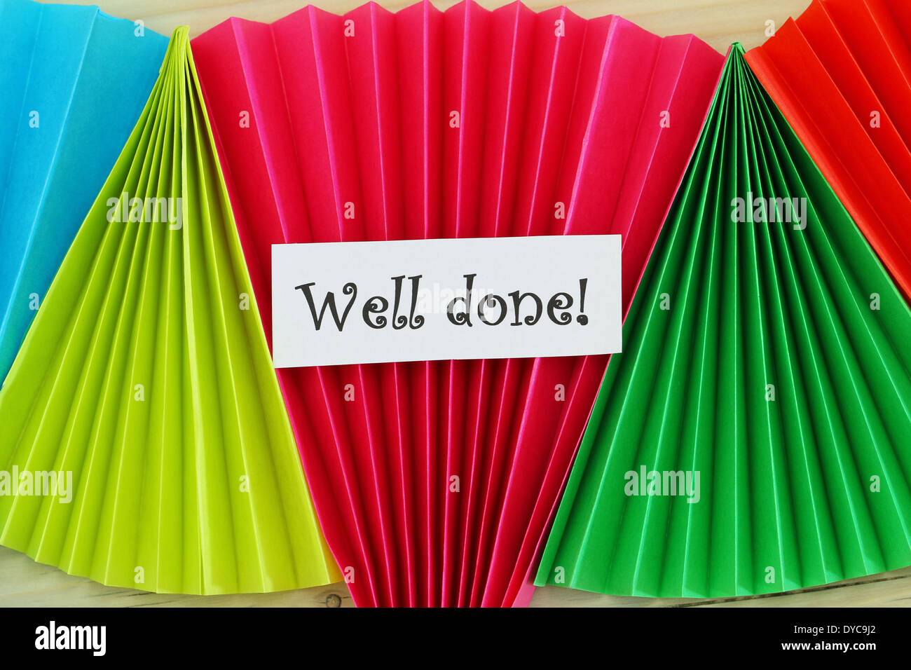 Well done card on  colorful rainbow fan Stock Photo