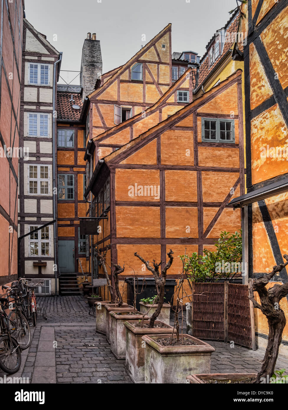 Medieval houses in a backyard in Copenhagen, Denmark Stock Photo