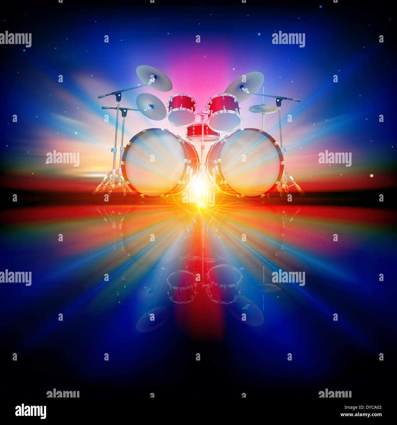 abstract music background with drum kit and night sky Stock Photo