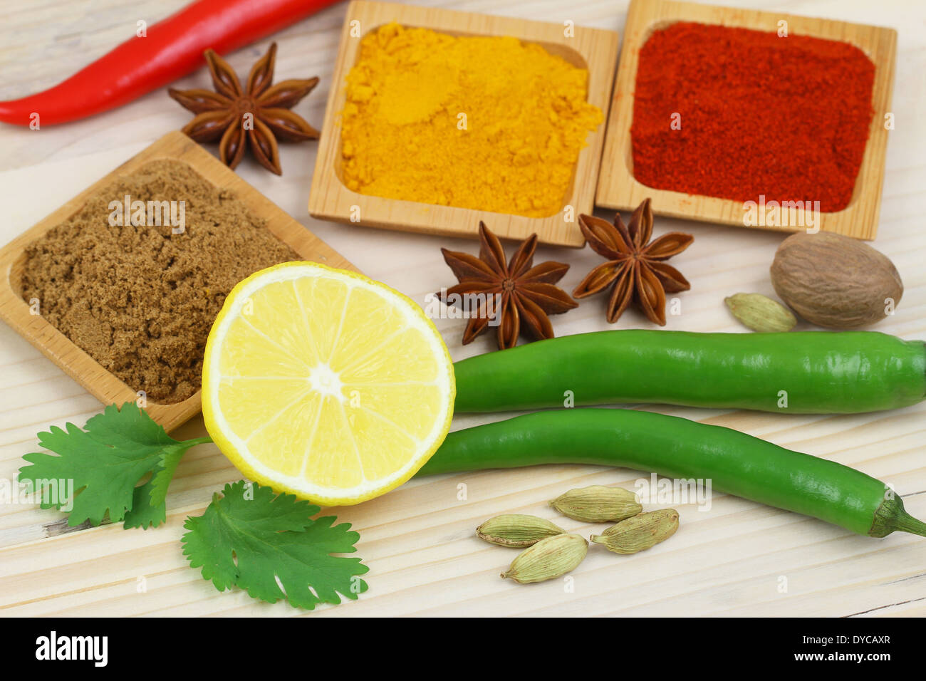 Selection of cooking ingredients and spices Stock Photo