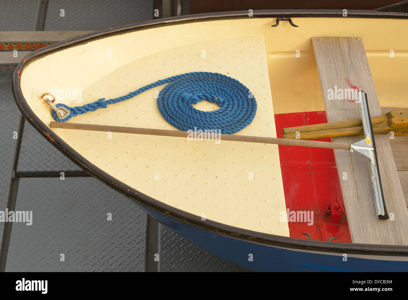Detail of a lifeboat on the deck of an oil tanker with a neatly coiled