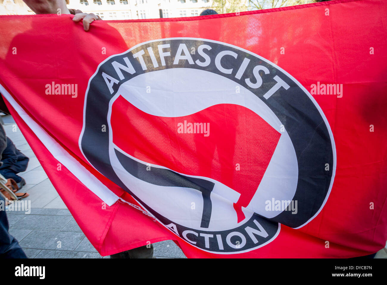 London, UK . 14th Apr, 2014. Justice for the Anti-fascist Five demonstration at Westminster Magistrates Court in London. Credit:  Guy Corbishley/Alamy Live News Stock Photo