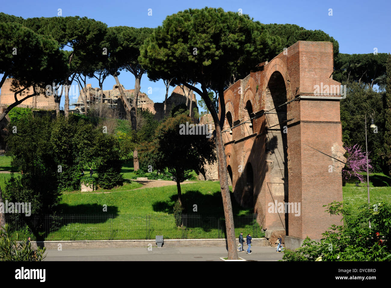 Italy, Rome, Nero aqueduct (Aqua Claudia) and Palatine Hill Stock Photo