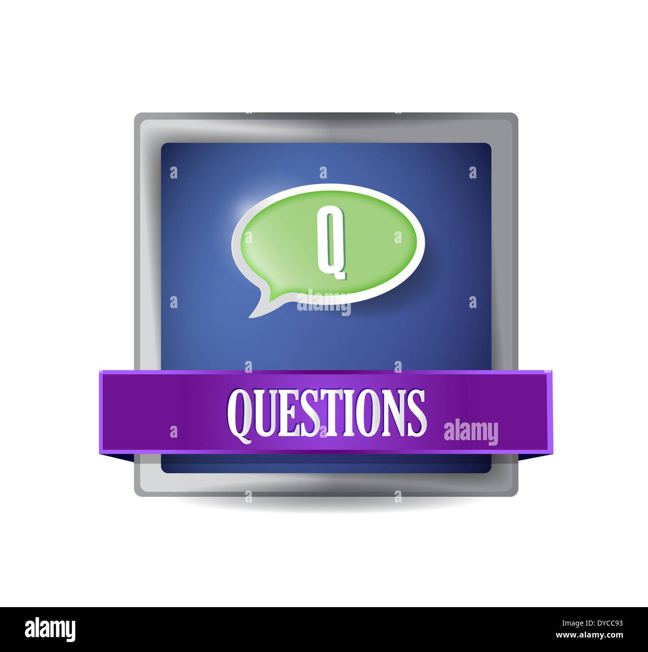 Questions glossy blue button illustration design over white Stock Photo ...